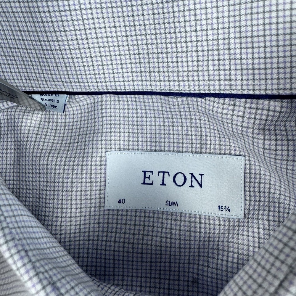 Lot of 2 Eton Slim Long Sleeve Button Shirt Men 40/15.75 (L) Grid Check Plaid - Picture 8 of 11